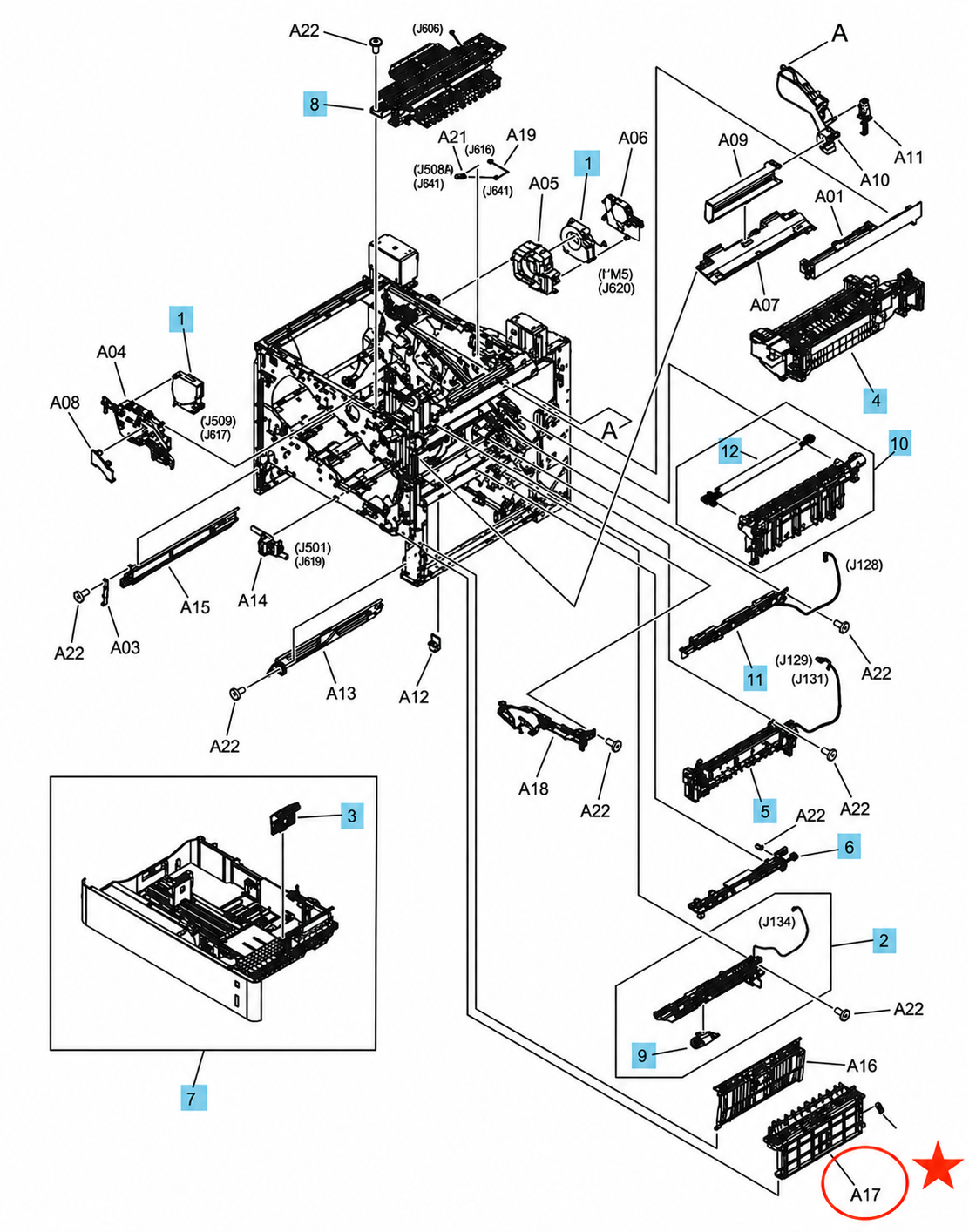 HP Color LaserJet M652 M653 M681 M682 Tray 2 Guide RC4-6671