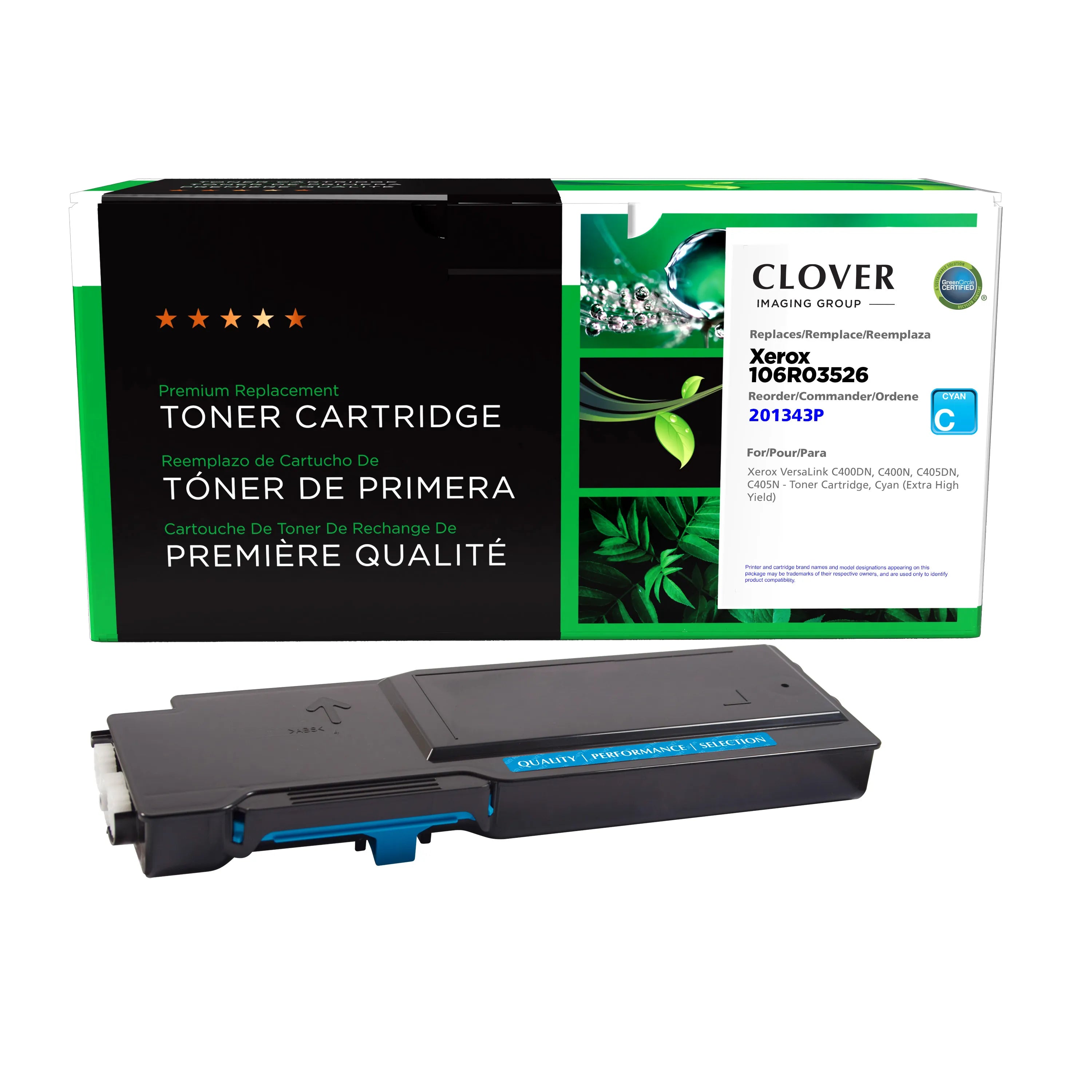Xerox C400, C405 Remanufactured Extra High Yield Cyan Toner Cartridge, 106R03526