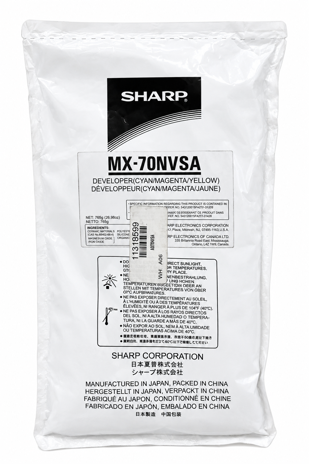 Sharp MX-5500N/6200N Tri-Color Developer, MX70NVSA