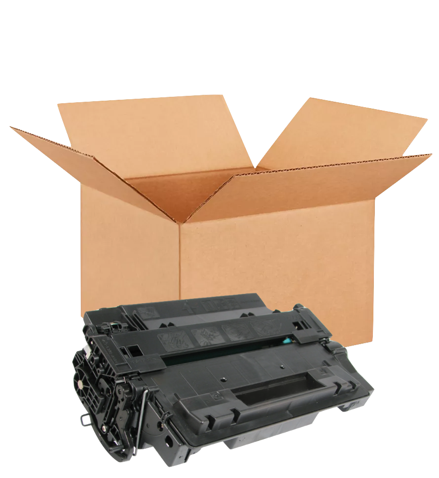 HP 55X New OEM Black Toner Cartridge Placed in Brown Box, CE255X