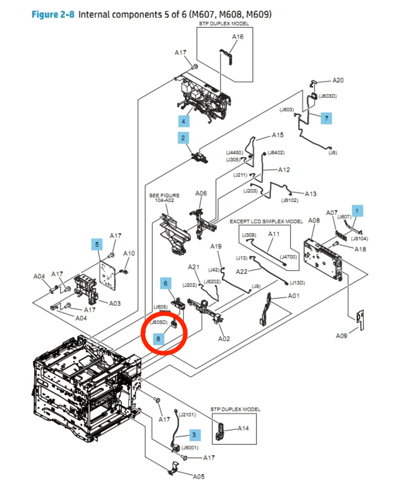HP M607 M608 M609 M610 M611 M612 M631 M632 M633 M634 M635 M636 E60155 E60165 E60175 Drawer Connector, RC4-8393-000CN