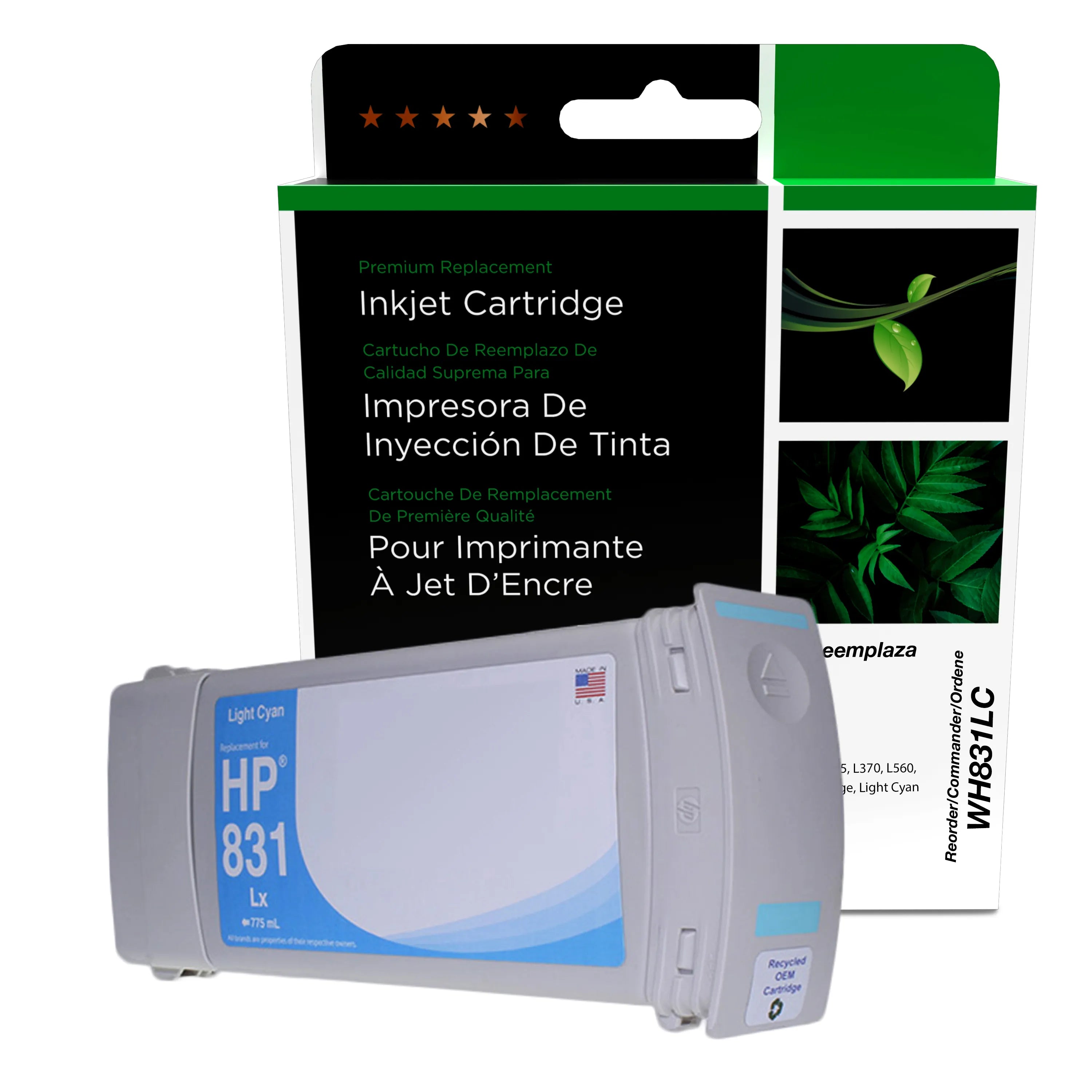 HP 831 Remanufactured Light Cyan Wide Format Ink Cartridge, CZ686A