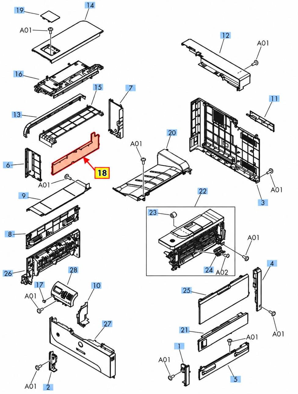 HP LaserJet Enterprise M712 M712N and M725 Series Duplexer Cover / Duplex Entrance Cover RC3-2280-000CN