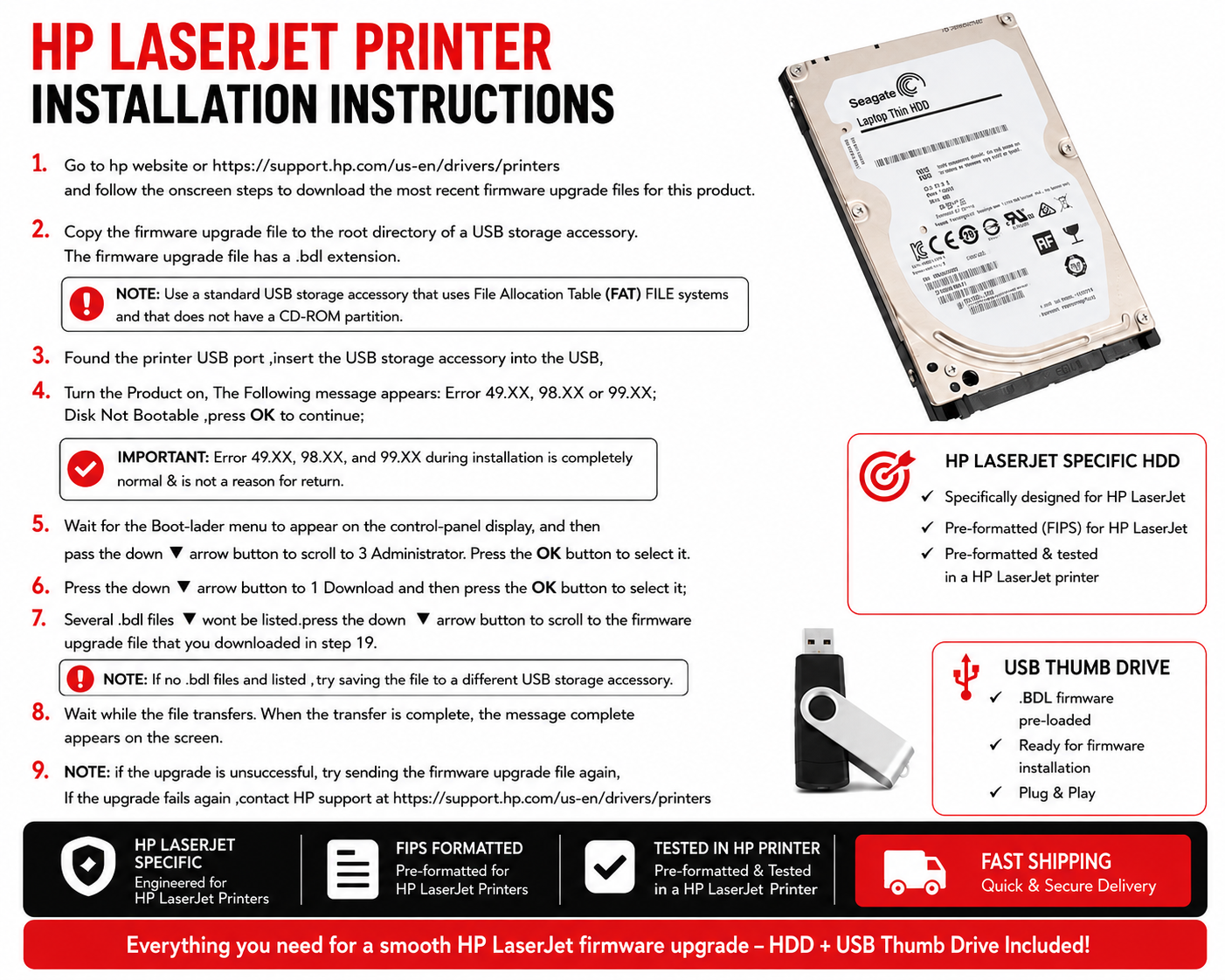 HP LaserJet M631 M632 M633 M634 M635 M636 M681 M682 HDD With Firmware 5851-6712 B5L29A, Plug & Play