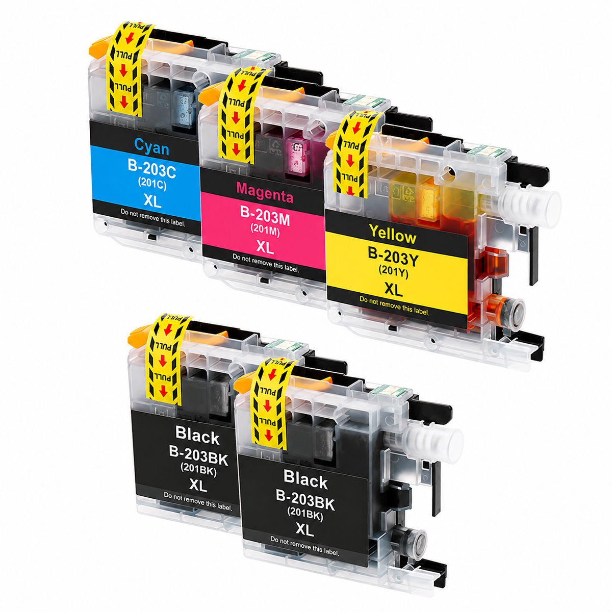 Brother LC203 Compatible 5 Cartridge Pack Inkjet Color Combo 550 High Yield, LC2035PKS