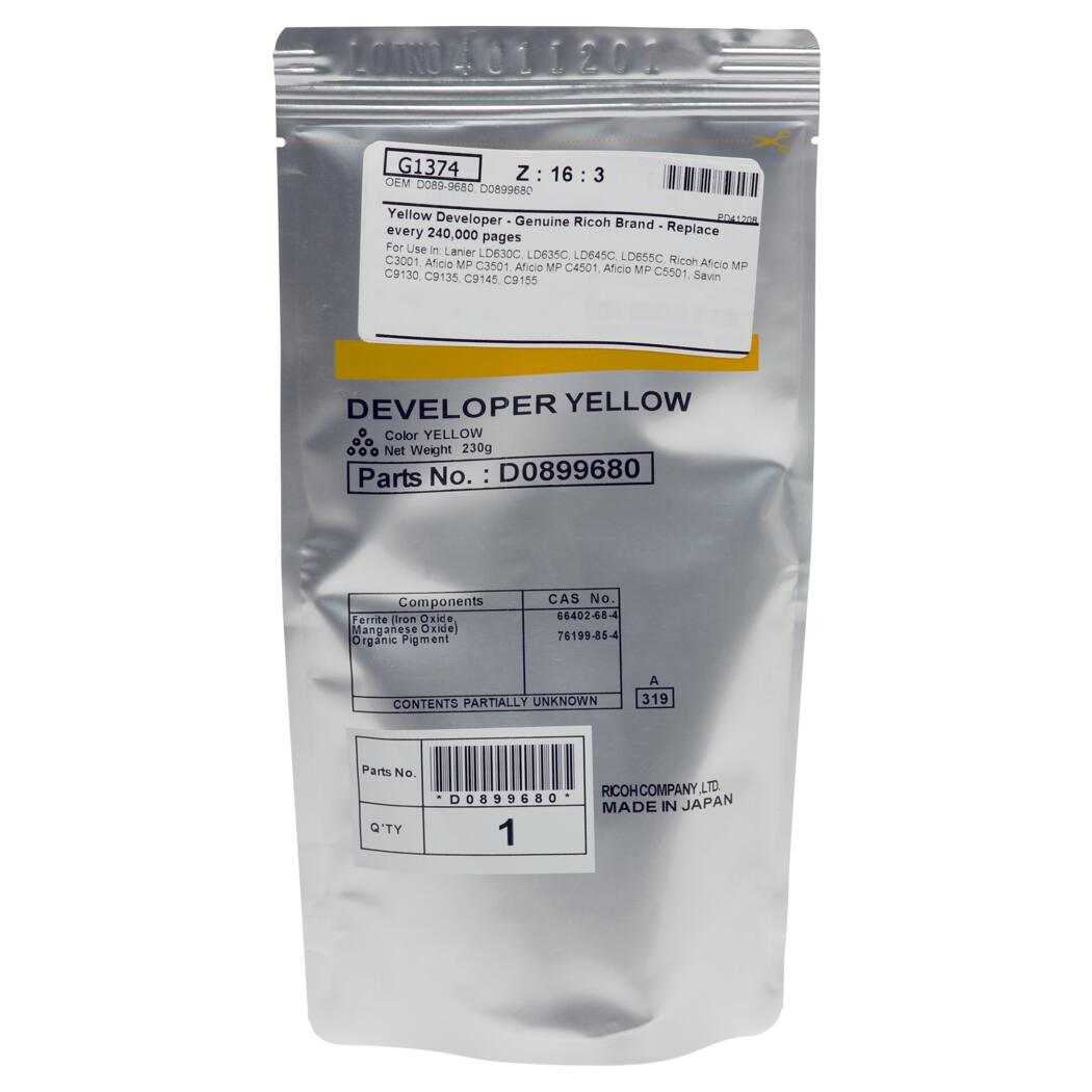 Ricoh MP C3001/3501/4501 Yellow Developer, D0899680