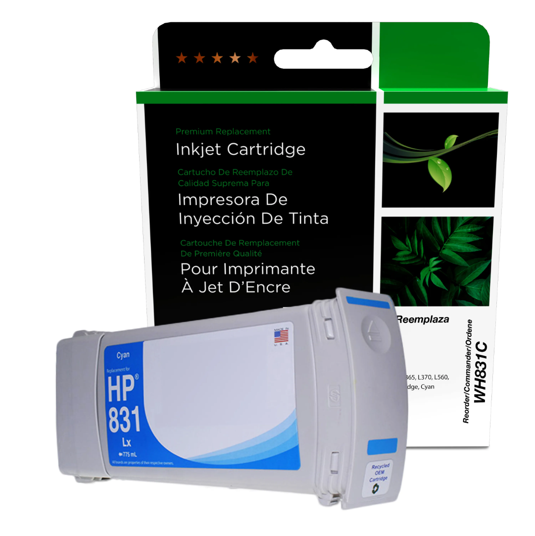 HP 831 Remanufactured Cyan Wide Format Ink Cartridge, CZ683A