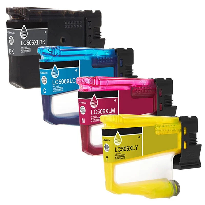 Brother LC506 Compatible 4 Cartridge Pack Inkjet Color Combo 1000/900 Std Yield, LC5064PKS