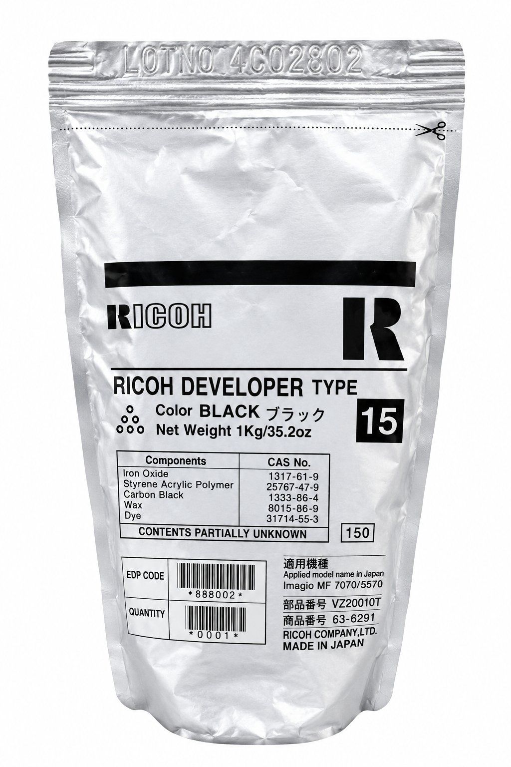 Ricoh Aficio 551/700 Type 15 Black Developer, 888002