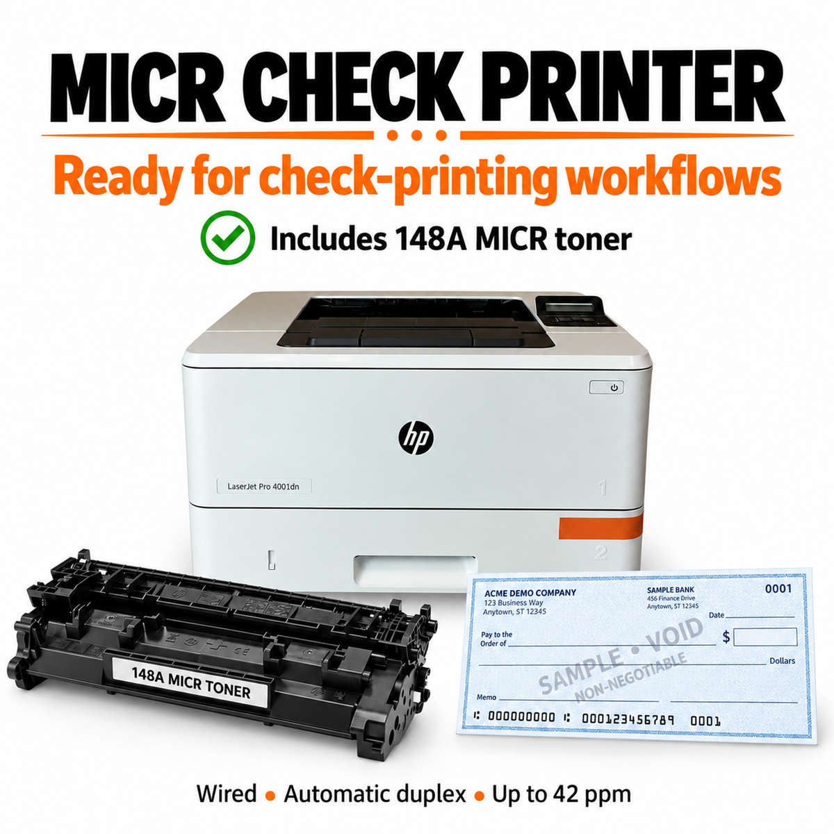 HP LaserJet Pro 4001DN (MICR Bundle) Monochrome printer 2Z600F