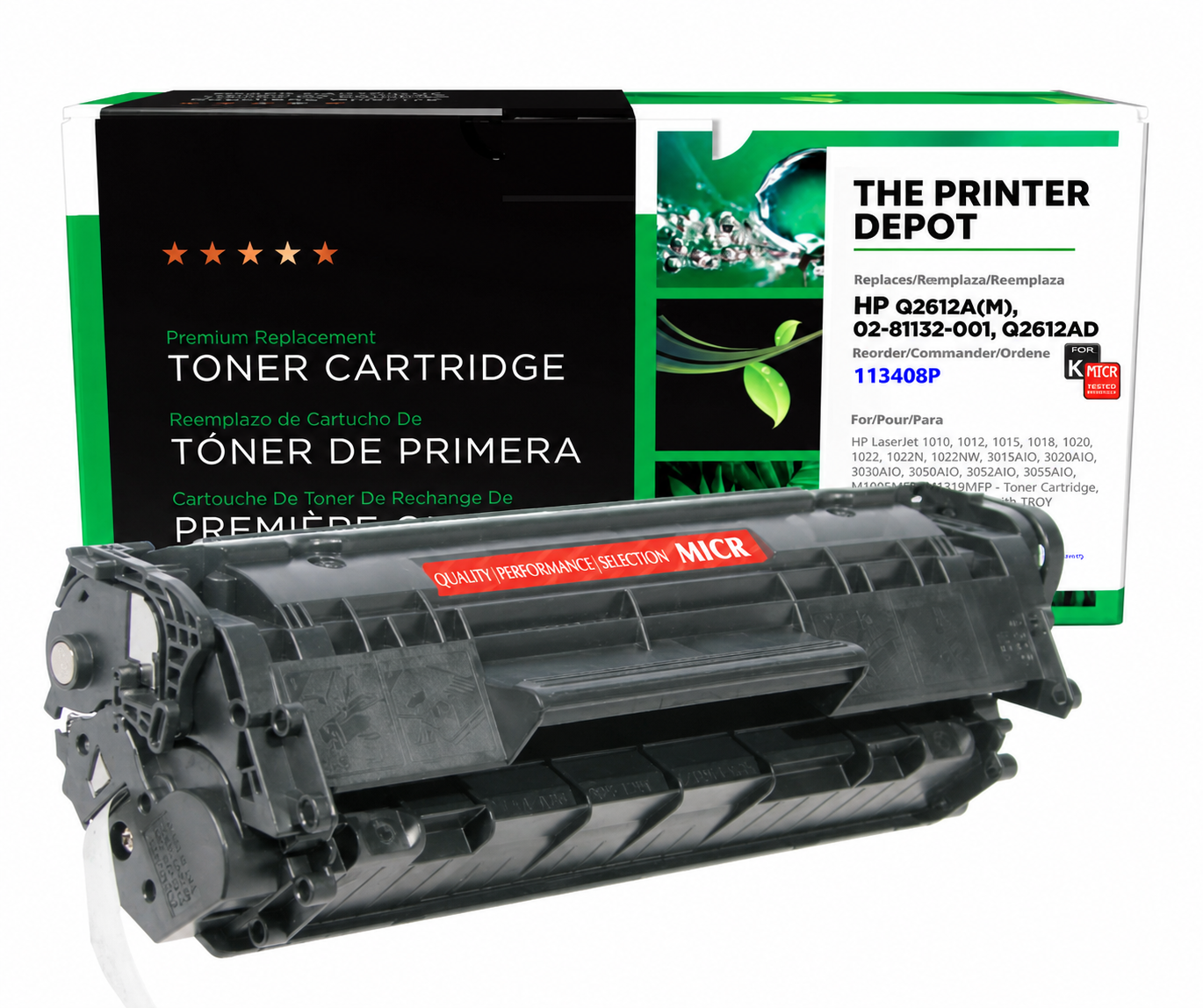 HP LaserJet 1010, 1012, 1015, 1018, 1020, 1022, 1022N, 1022NW, 3015AIO, 3020AIO, 3030AIO, 3050AIO, 3052AIO, 3055AIO, M1005MFP, M1319FMFP MICR Toner Cartridge Q2612A(M)