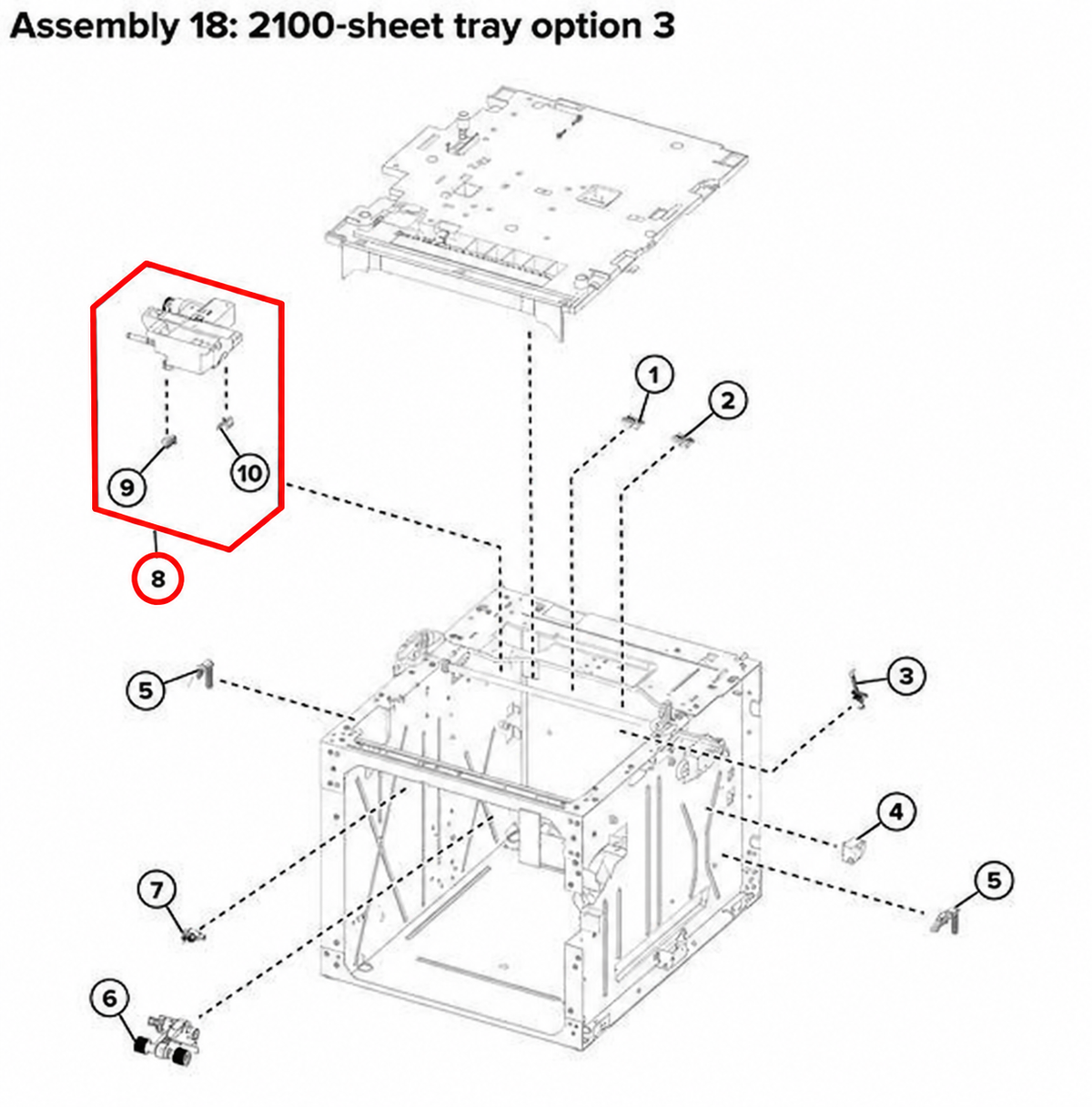 Lexmark MS821 MS822 MS823 MX725 MX826 2100-Sheet Tray Paper Feeder Mechanism – 41X1683