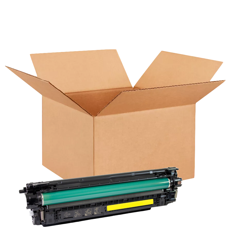 HP 655A New OEM Yellow Toner Cartridge Placed in Brown Box, CF452A
