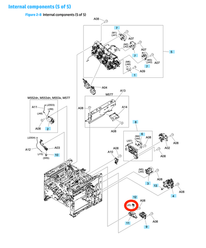 HP M553/M554/M555/M577/M578 Drawer Connector, VS1-7258-000CN