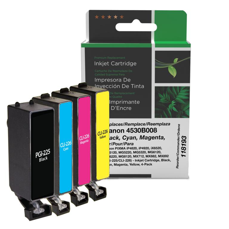 Black, Cyan, Magenta, Yellow Ink Cartridges for Canon PGI-225/CLI-226 4-Pack
