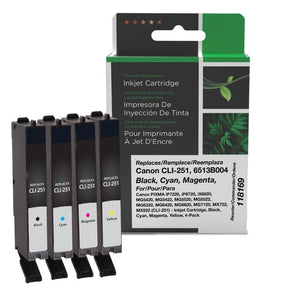 Black, Cyan, Magenta, Yellow Ink Cartridges for Canon CLI-251 4-Pack