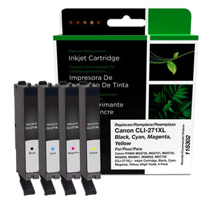 High Yield Black, Cyan, Magenta, Yellow Ink Cartridges for Canon CLI-271XL 4-Pack