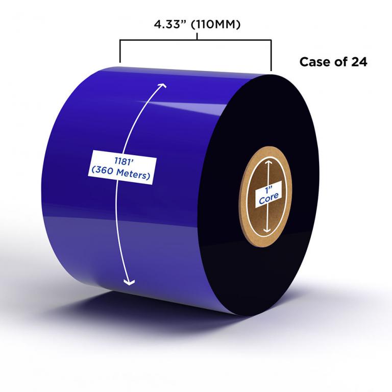 Wax Ribbon 110mm x 360M (24 Ribbons/Case) for Datamax Printers
