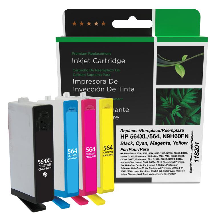 Black High Yield, Cyan, Magenta, Yellow Ink Cartridges for HP 564XL/564