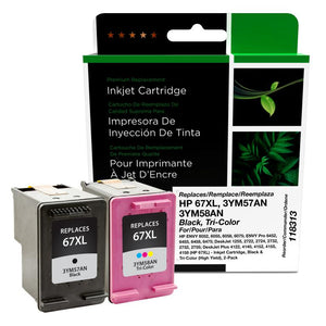 High Yield Black, Tri-Color Ink Cartridges for HP 67XL 2-Pack
