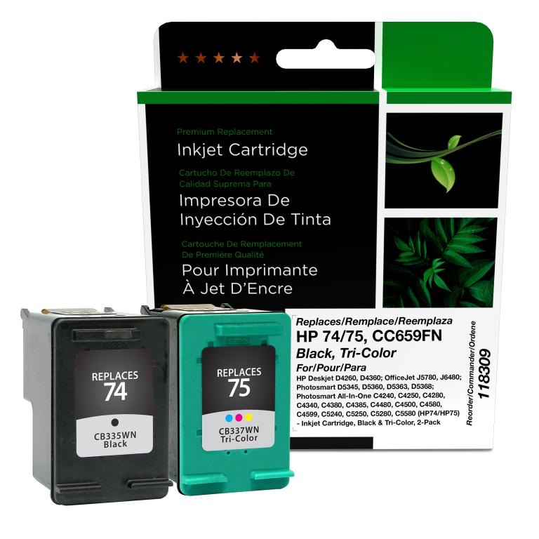 Black, Tri-Color Ink Cartridges for HP 74/75
