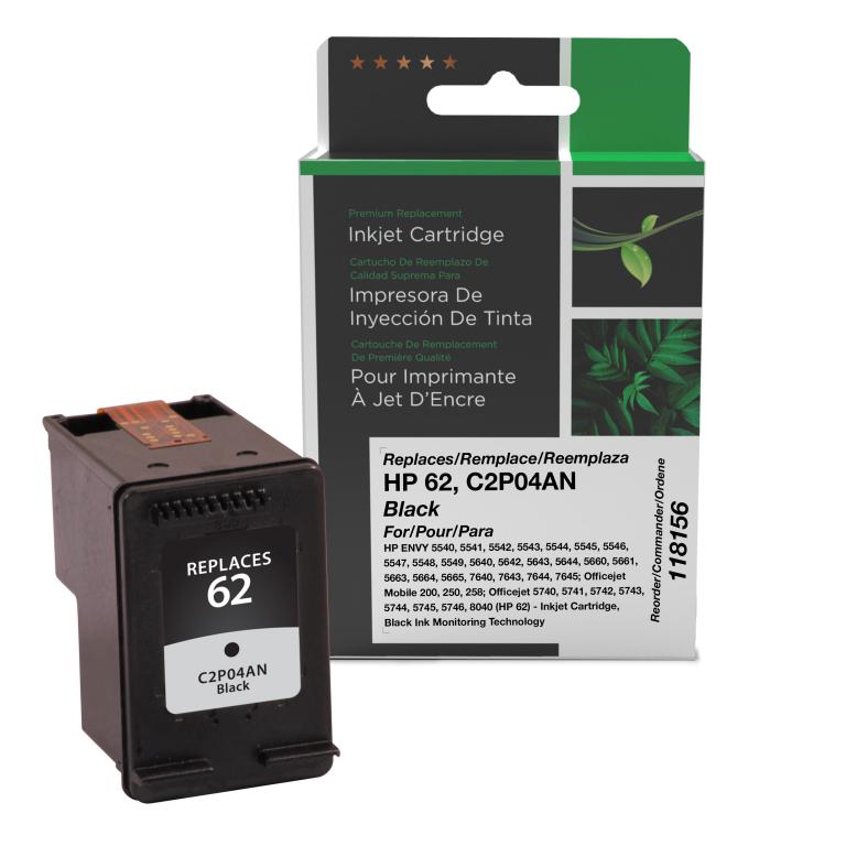 Black Ink Cartridge for HP C2P04AN (HP 62)