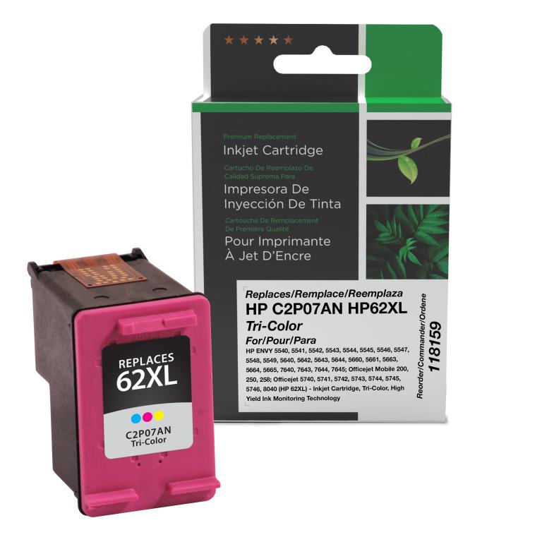 High Yield Tri-Color Ink Cartridge for HP C2P07AN (HP 62XL)