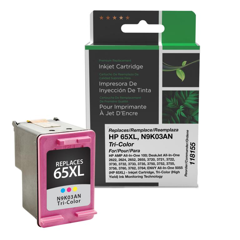 High Yield Tri-Color Ink Cartridge for HP N9K03AN (HP 65XL)