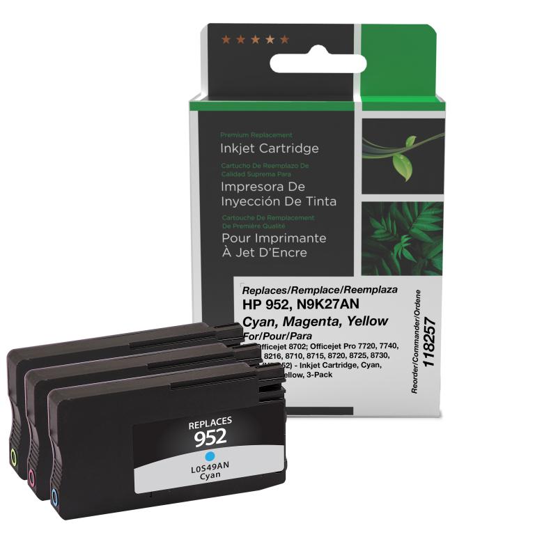 Cyan, Magenta, Yellow Ink Cartridges for HP 952 3-Pack
