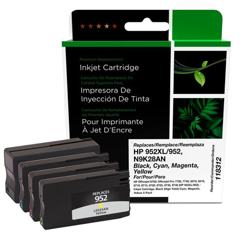 Black High Yield, Cyan, Magenta, Yellow Ink Cartridges for HP 952XL/952 4-Pack