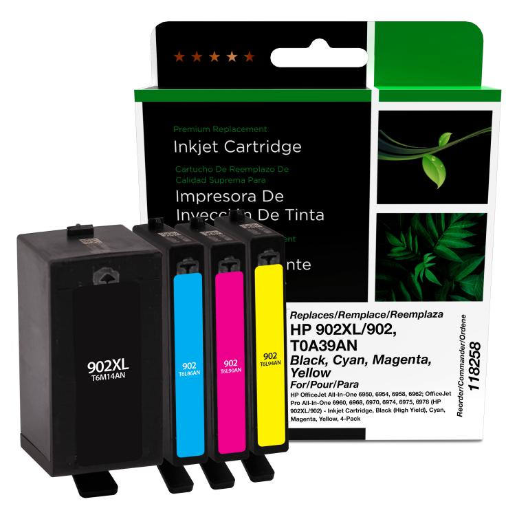 Black High Yield, Cyan, Magenta, Yellow Ink Cartridges for HP 902XL/902 4-Pack