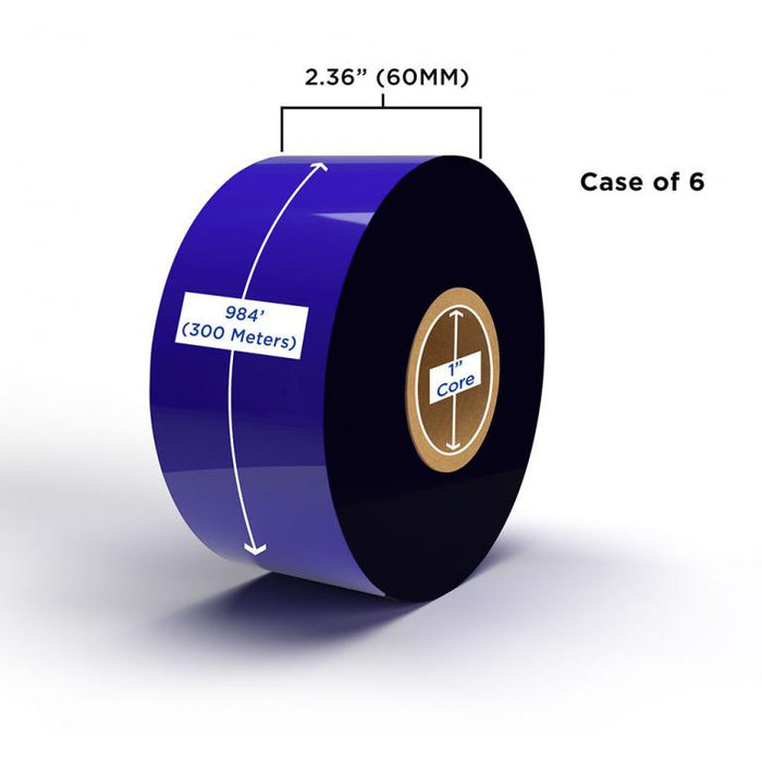 Enhanced Resin Ribbon 60mm x 300M (6 Ribbons/Case) for Zebra Printers ...