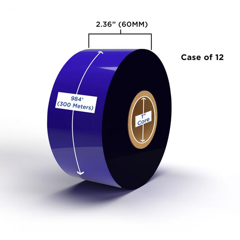 Enhanced Wax Ribbon 60mm x 300M (12 Ribbons/Case) for Zebra Printers
