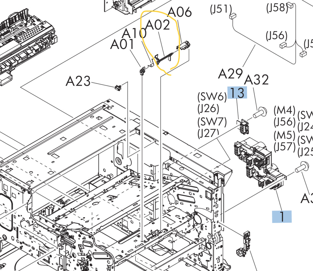 HP laserJet M712/M725 Paper Path Sensor Flag (A02 On diagram)
